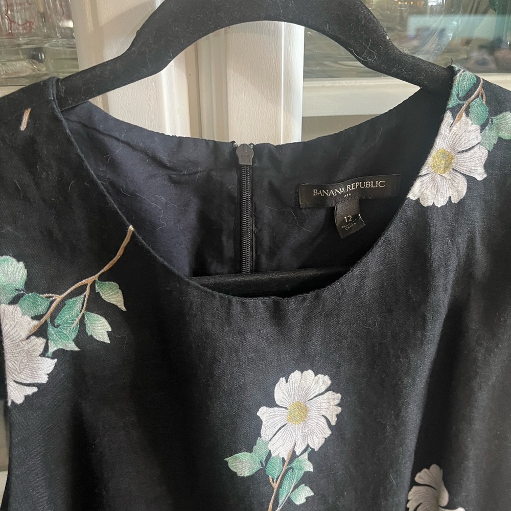 Banana Republic Black Dress with White Floral Design